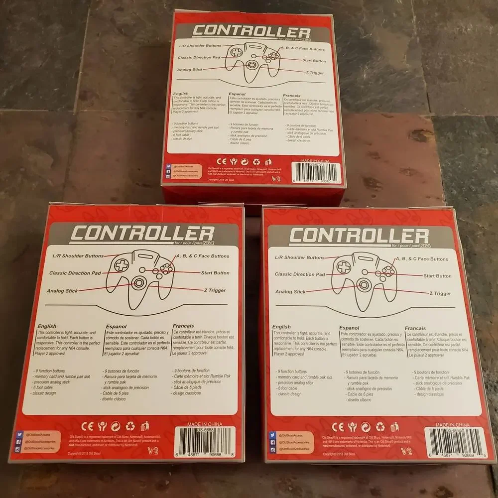 3 N64 Controllers, 3 Colors Bundle (NEW) Ice Blue, Jungle Green, Gold, Old Skool